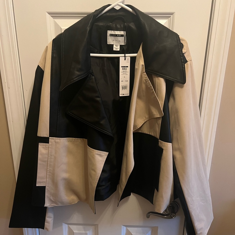 Noisy may Paula Colorblock Leather Trim Jacket in Black Detail Safari